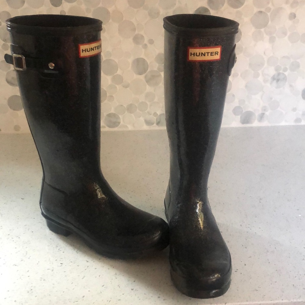 Hunter navy w silver sparkles girls boots